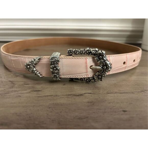 NWOT VTG Brighton Pale Pink Croc x Flower Buckle sz M Boho Western Girly daisy - Picture 1 of 7
